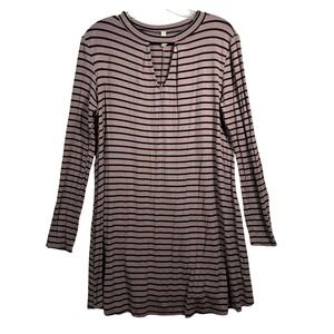 My Beloved Mauve Black Striped Cutout Keyhole Neck Tunic Mini Dress MYD10716 L